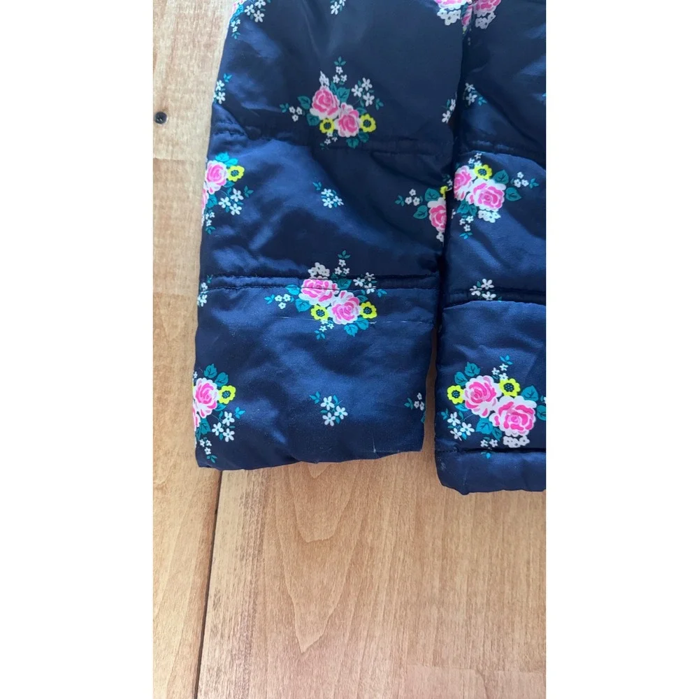 Faded Glory Girls Navy‎ Blue Floral Puffer Jacket Fleece Lined Hooded Size M 7-8